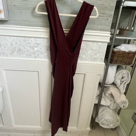 NWT new medium Anthropologie ruched v neck cross strap dress brown modal stretch - Picture 11 of 16